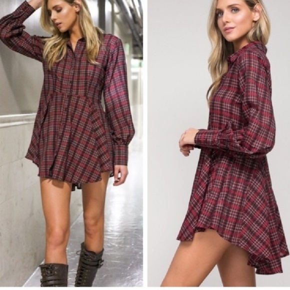 Kala Vella Tops - Red Plaid Tunic Dress